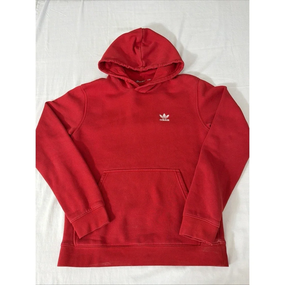 Adidas Originals Hoodie Sweatshirt Mens Small Red Trefoil‎ Logo Fleece Pullover